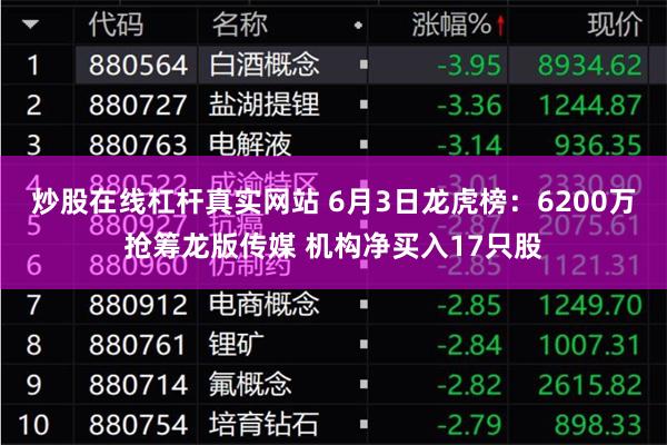 炒股在线杠杆真实网站 6月3日龙虎榜：6200万抢筹龙版传媒 机构净买入17只股